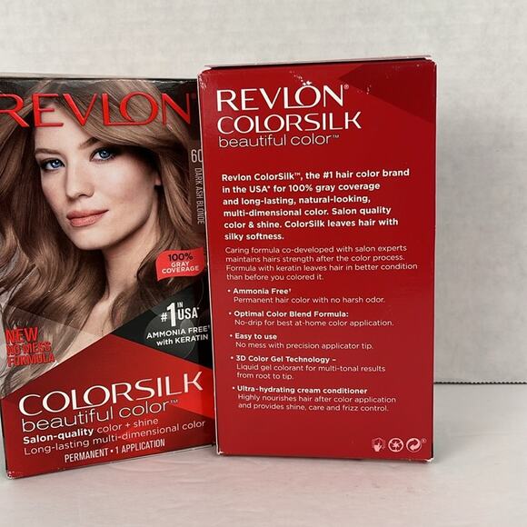 Revlon Colorsilk Hair Color Permanent Dye Keratin 60 Dark Ash Blonde Lot of 2 - Picture 3 of 6